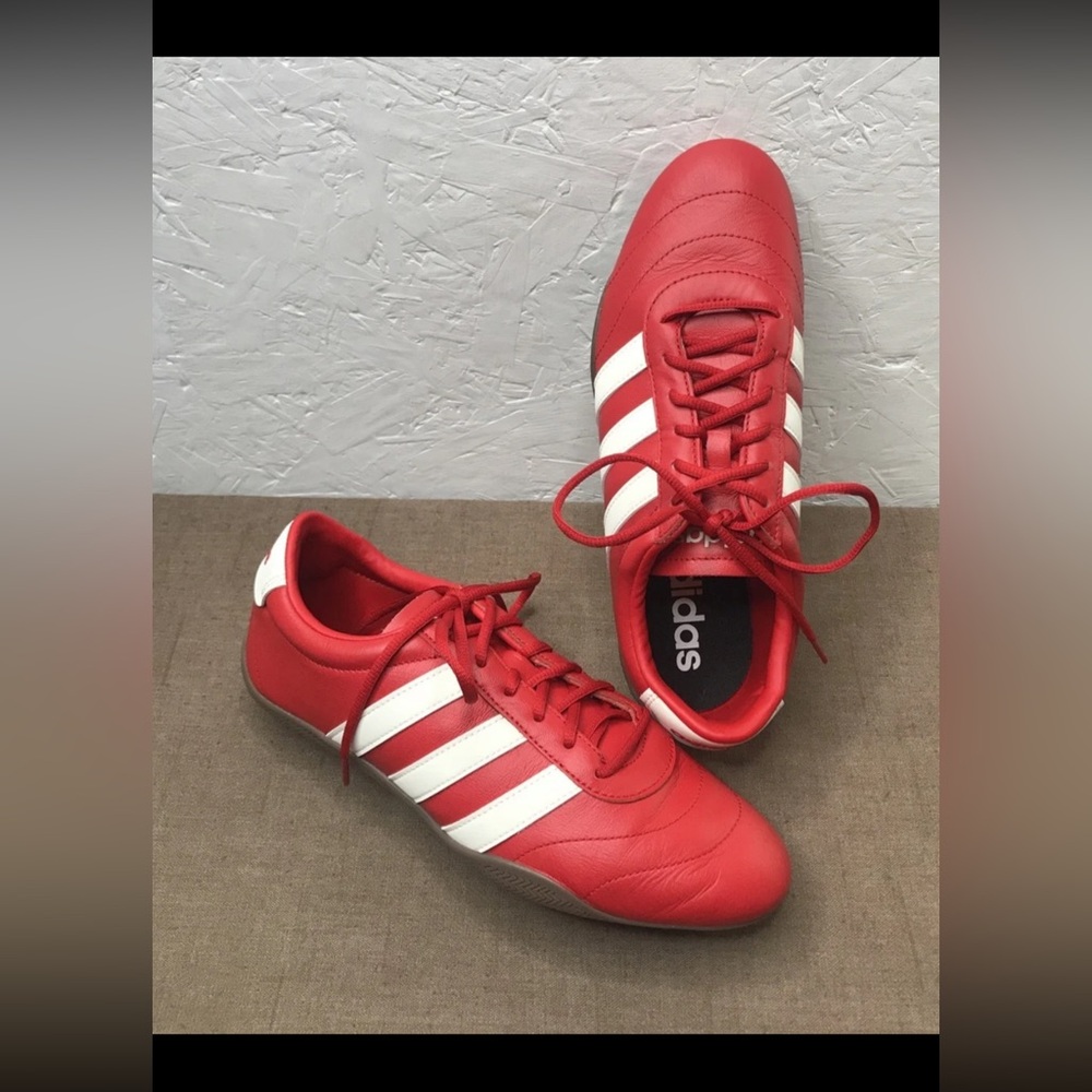 Excellent Adidas Grand Court Lo Women's 8.5 Sneakers Red Leather & White Stripes - Picture 1 of 12